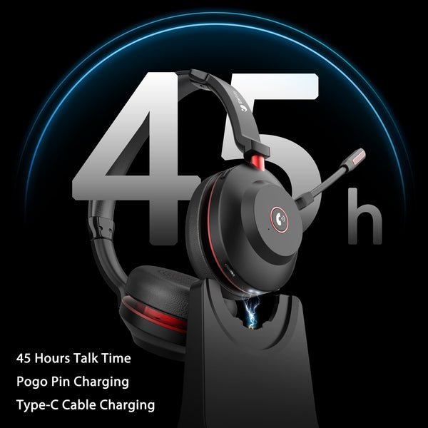 Earbay Casque Bluetooth Sans Fil Avec Micro – Réduction Bruit AI, Dongle USB, 45h Autonomie, Station Charge, Pour PC/Zoom/Skype/Travail