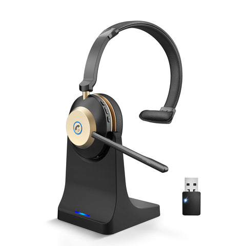 Earbay Kabelloses Headset mit Mikrofon, Bluetooth Headset mit mikrofon Rauschunterdrückung und USB Dongle, kopfhörer mit mikrofon Stummschaltung & Ladestation für Computer/Meeting/CallCenter/Büro