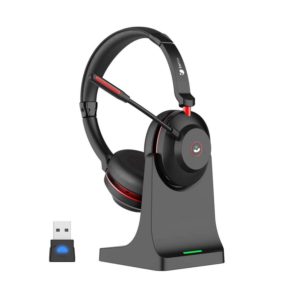 Casque Bluetooth sans fil avec microphone, casque supra-auriculaire avec micro antibruit/mute/station de charge/dongle USB, 45 heures, téléphones portables, équipes Skype Zoom Casque Bluetooth sans fil avec microphone, casque supra-auriculaire avec micro antibruit/mute/station de charge/dongle USB, 45 heures, téléphones portables, équipes Skype Zoom