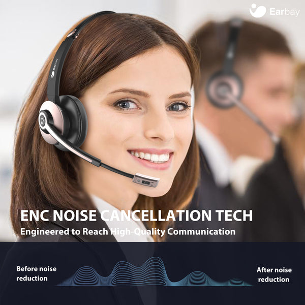4-Bluetooth Headset with Microphone, Wireless Headset with Noise Cance ...