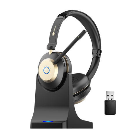 16-Wireless Headset, Bluetooth Headset With Microphone Noise Canceling & USB Dongle, On Ear Headphones with Charging Dock & 45hrs Working Time for Computer/Mobile Phones/Ms Teams/Skype/Zoom/Office BT882CD-G