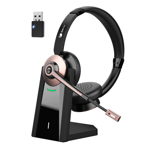 17-Wireless Headset, Bluetooth Headset with Microphone Noise Canceling & USB Dongle, Wireless Headphones with Mic Mute & Charging Dock