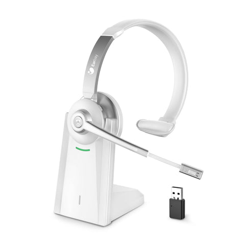 8-Bluetooth Headset, Wireless Headset with Noise Canceling Microphone&USB Dongle, Computer Headset for Work with Charging Base & Mute Button