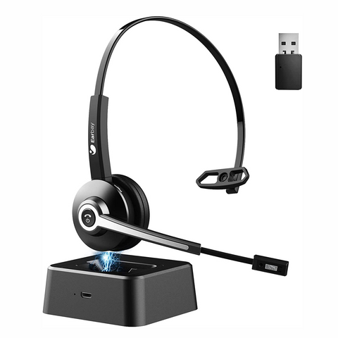 18-Wireless Headset, Bluetooth Headset with Microphone V5.2 AI Noise Cancelling&USB Dongle,Bluetooth Headphones with Charging Base for Trucker/Computer/Office/Call Center/Mobile Phone/Skype BT681CDG